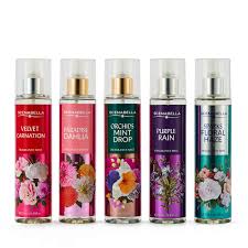Scenabella Body Mist, Paradise Dahila, Purple Rain, Orchids Mint Drop, Sparks Floral Haze, Paradise Dahila, Velvet Carnation
